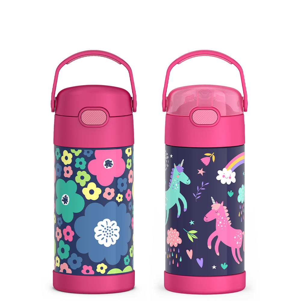 12oz FUNtainer Water Bottles Mod Flowers & Unicorn Bundle