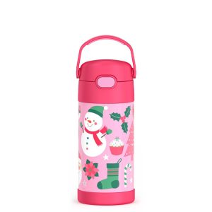 12oz FUNTAINER? WATER BOTTLE PINK SNOWMAN
