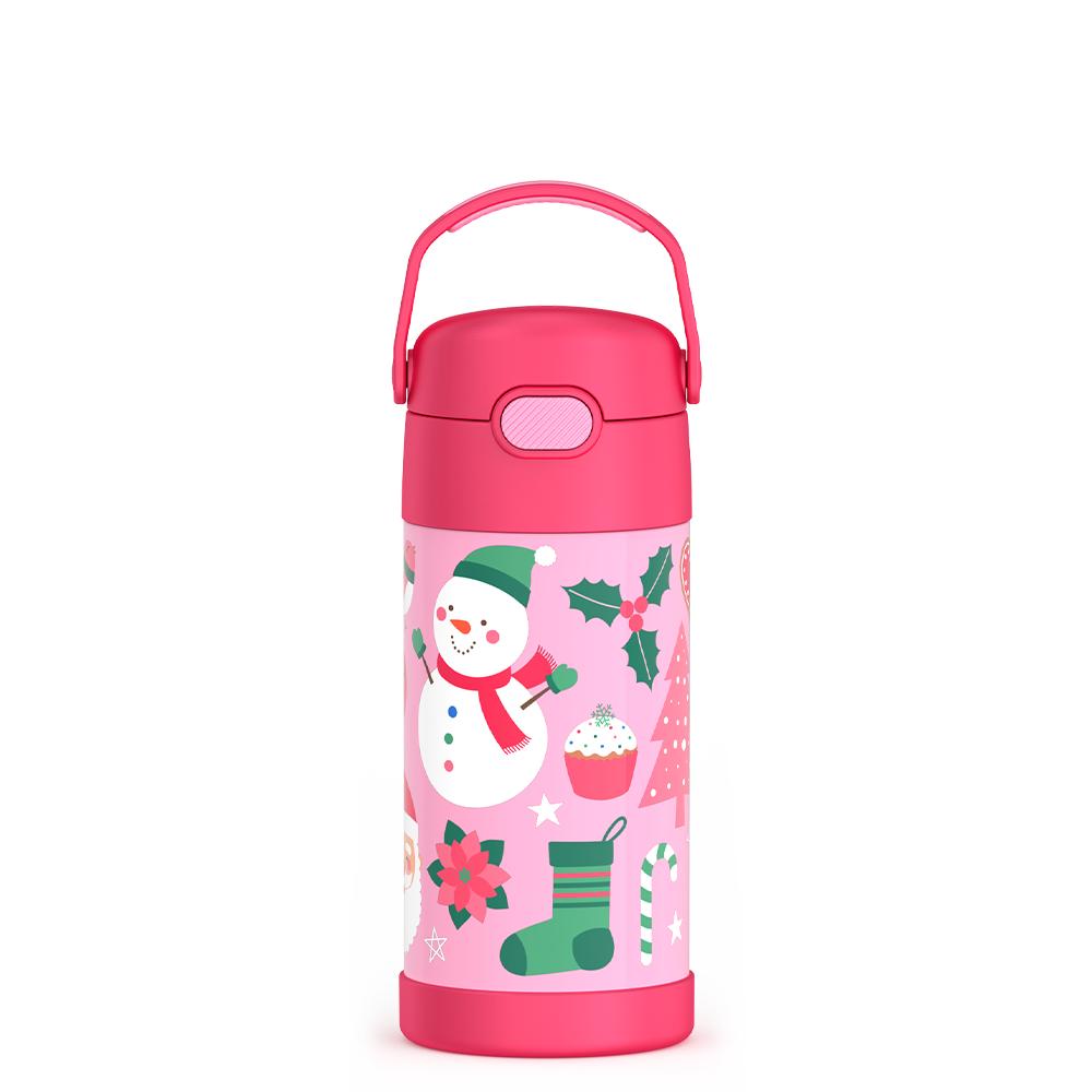 12oz FUNTAINER? WATER BOTTLE PINK SNOWMAN